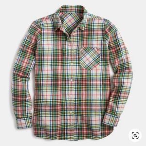 J. Crew Classic-fit boy shirt in coral tartan flan